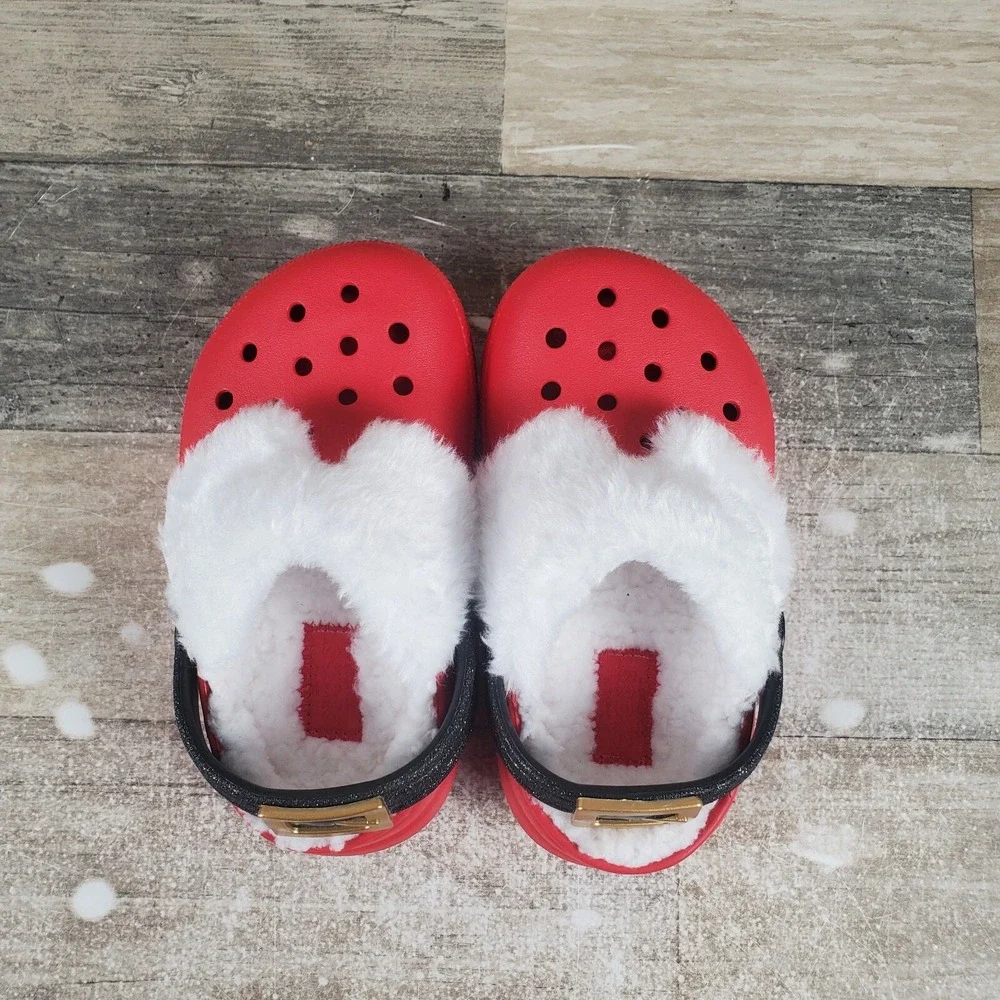 Crocs Classic Lined Santa‎ Kids Clog Sz 7 C7 Red Rubber Slip-On Slingback Shoes
